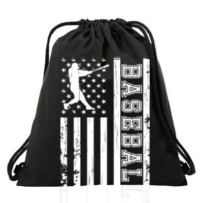 Baseball Pitcher USA Flag Drawstring Bag