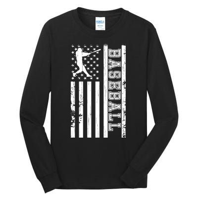 Baseball Pitcher USA Flag Tall Long Sleeve T-Shirt