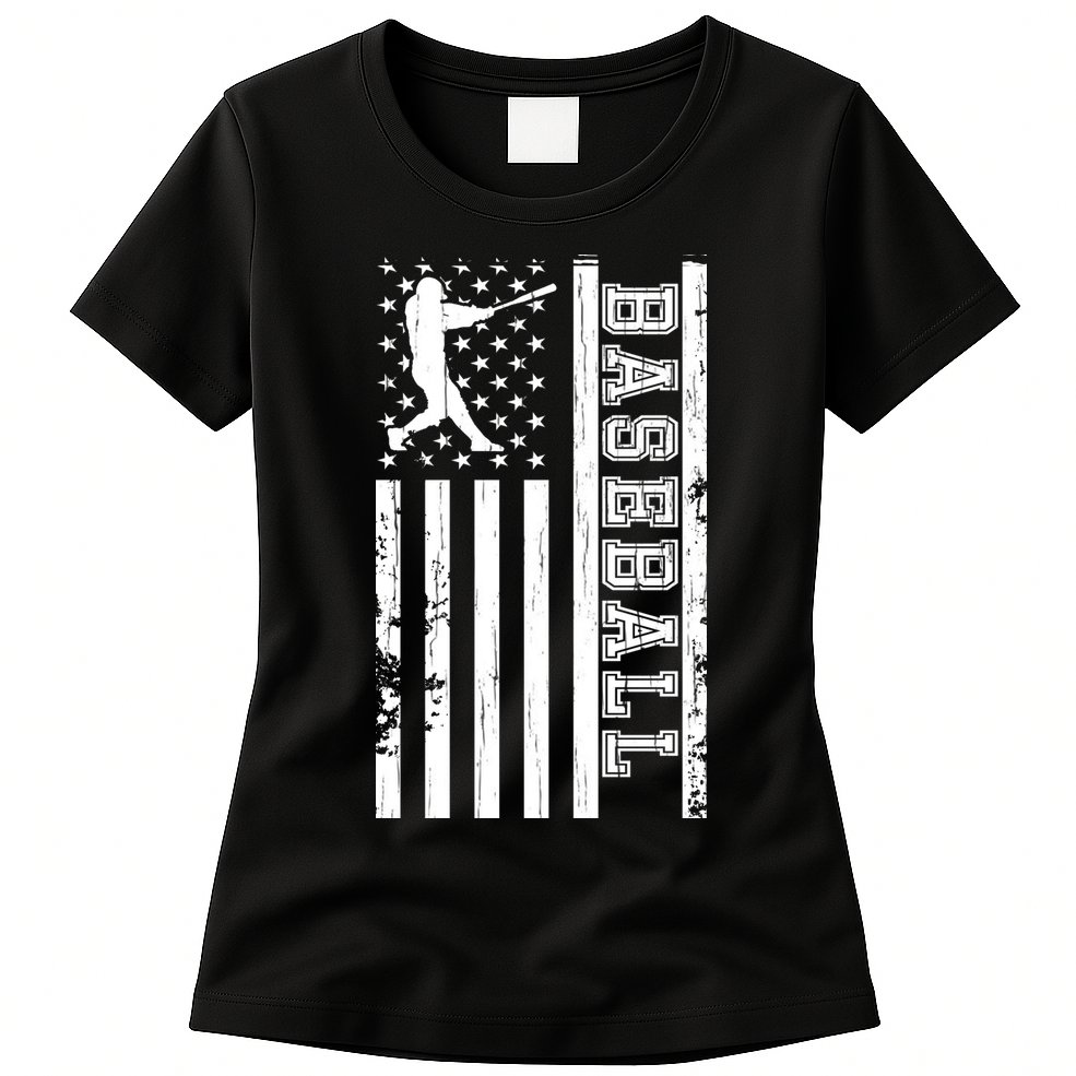 Baseball Pitcher USA Flag Womens T-Shirt