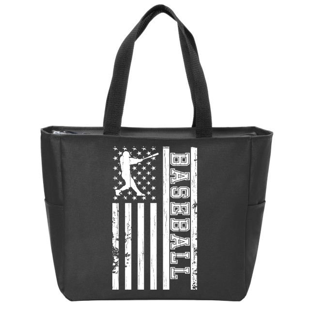 Baseball Pitcher USA Flag Zip Tote Bag