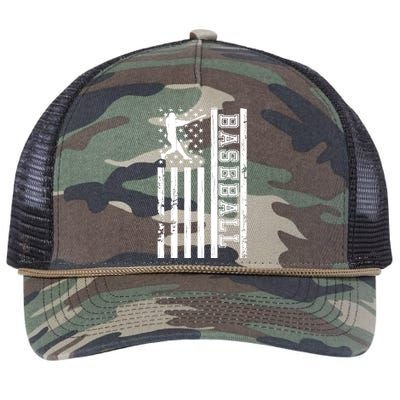 Baseball Pitcher USA Flag Retro Rope Trucker Hat Cap