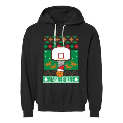 Basketball Player Ugly Christmas Sweater Jingle Balls Fan Garment-Dyed Fleece Hoodie