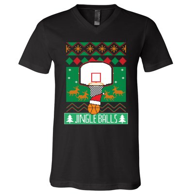 Basketball Player Ugly Christmas Sweater Jingle Balls Fan V-Neck T-Shirt