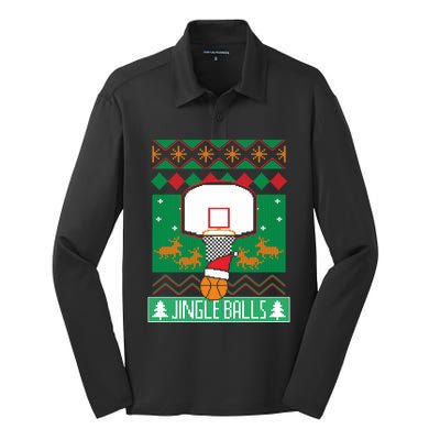 Basketball Player Ugly Christmas Sweater Jingle Balls Fan Silk Touch Performance Long Sleeve Polo