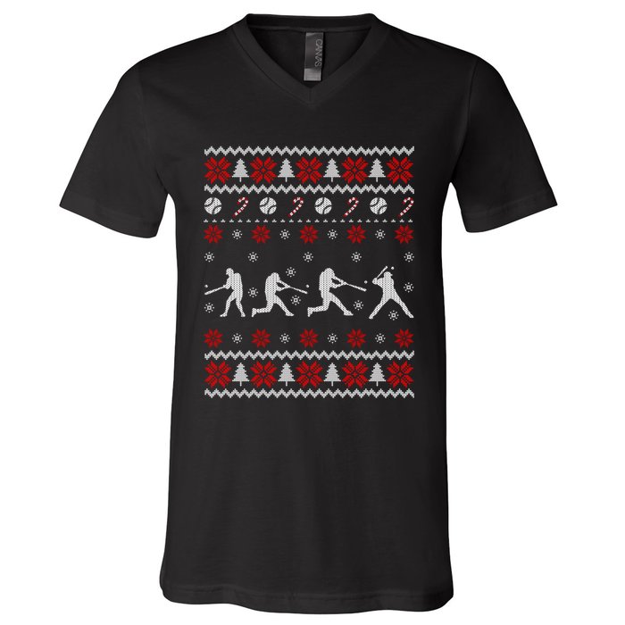 Baseball Players Ugly Christmas Sweater Xmas Gift V-Neck T-Shirt