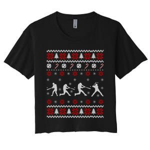 Baseball Players Ugly Christmas Sweater Xmas Gift Women's Crop Top Tee