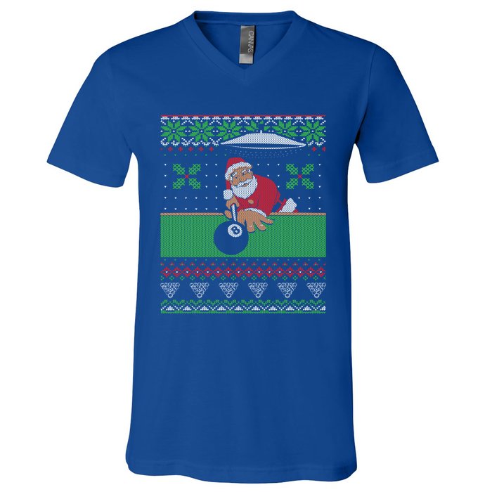 Billiards Pool Ugly Christmas Sweater Style Gift V-Neck T-Shirt