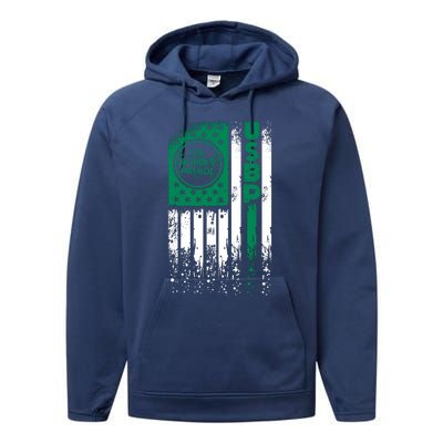 Border Patrol Us Flag Thin Green Line Law Enforcement Performance Fleece Hoodie