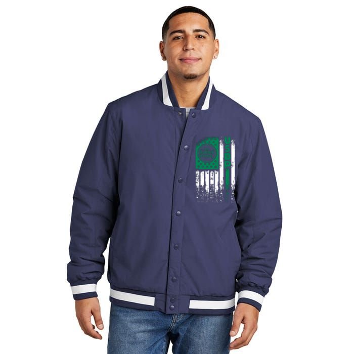 Border Patrol Us Flag Thin Green Line Law Enforcement Insulated Varsity Jacket