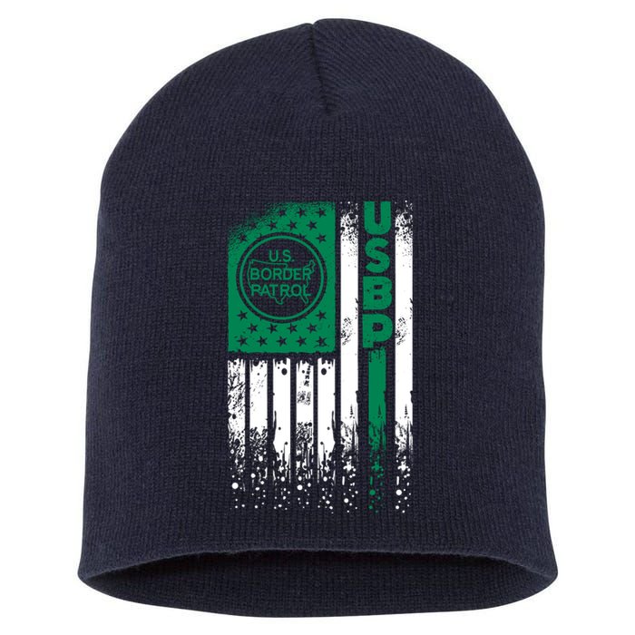 Border Patrol Us Flag Thin Green Line Law Enforcement Short Acrylic Beanie