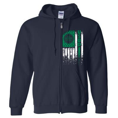 Border Patrol Us Flag Thin Green Line Law Enforcement Full Zip Hoodie