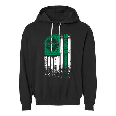 Border Patrol Us Flag Thin Green Line Law Enforcement Garment-Dyed Fleece Hoodie