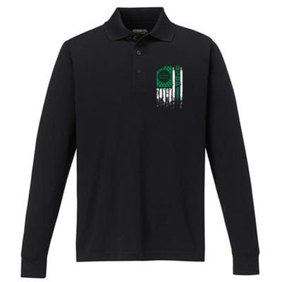 Border Patrol Us Flag Thin Green Line Law Enforcement Performance Long Sleeve Polo