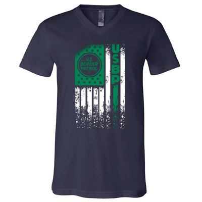 Border Patrol Us Flag Thin Green Line Law Enforcement V-Neck T-Shirt