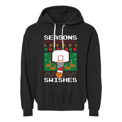 Basketball Player Ugly Christmas Sweater Seasons Swishes Garment-Dyed Fleece Hoodie