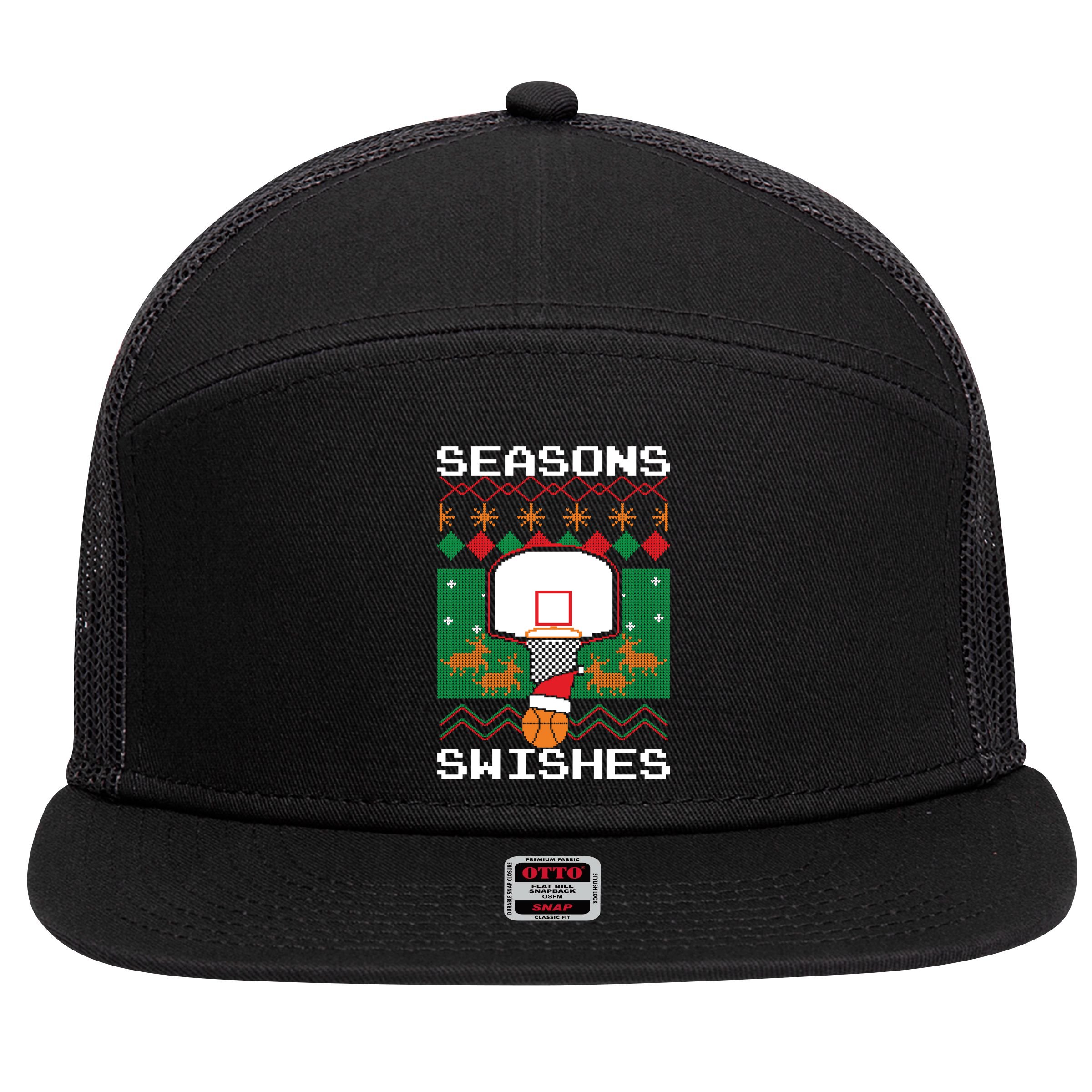 Basketball Player Ugly Christmas Sweater Seasons Swishes 7 Panel Mesh Trucker Snapback Hat