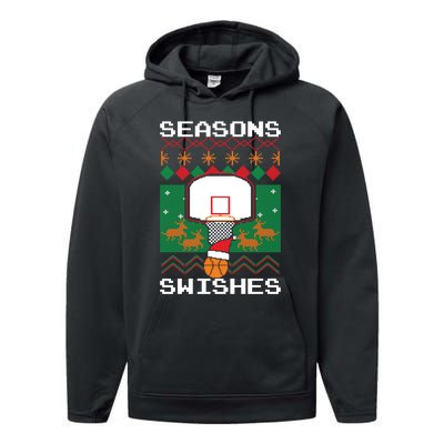 Basketball Player Ugly Christmas Sweater Seasons Swishes Performance Fleece Hoodie