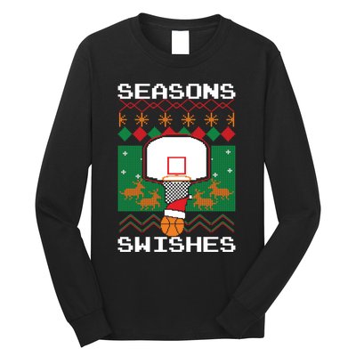 Basketball Player Ugly Christmas Sweater Seasons Swishes Long Sleeve Shirt