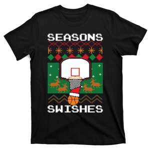 Basketball Player Ugly Christmas Sweater Seasons Swishes T-Shirt