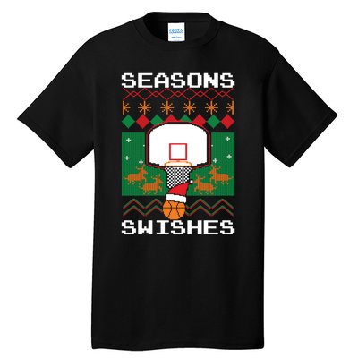 Basketball Player Ugly Christmas Sweater Seasons Swishes Tall T-Shirt