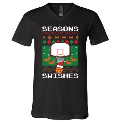 Basketball Player Ugly Christmas Sweater Seasons Swishes V-Neck T-Shirt