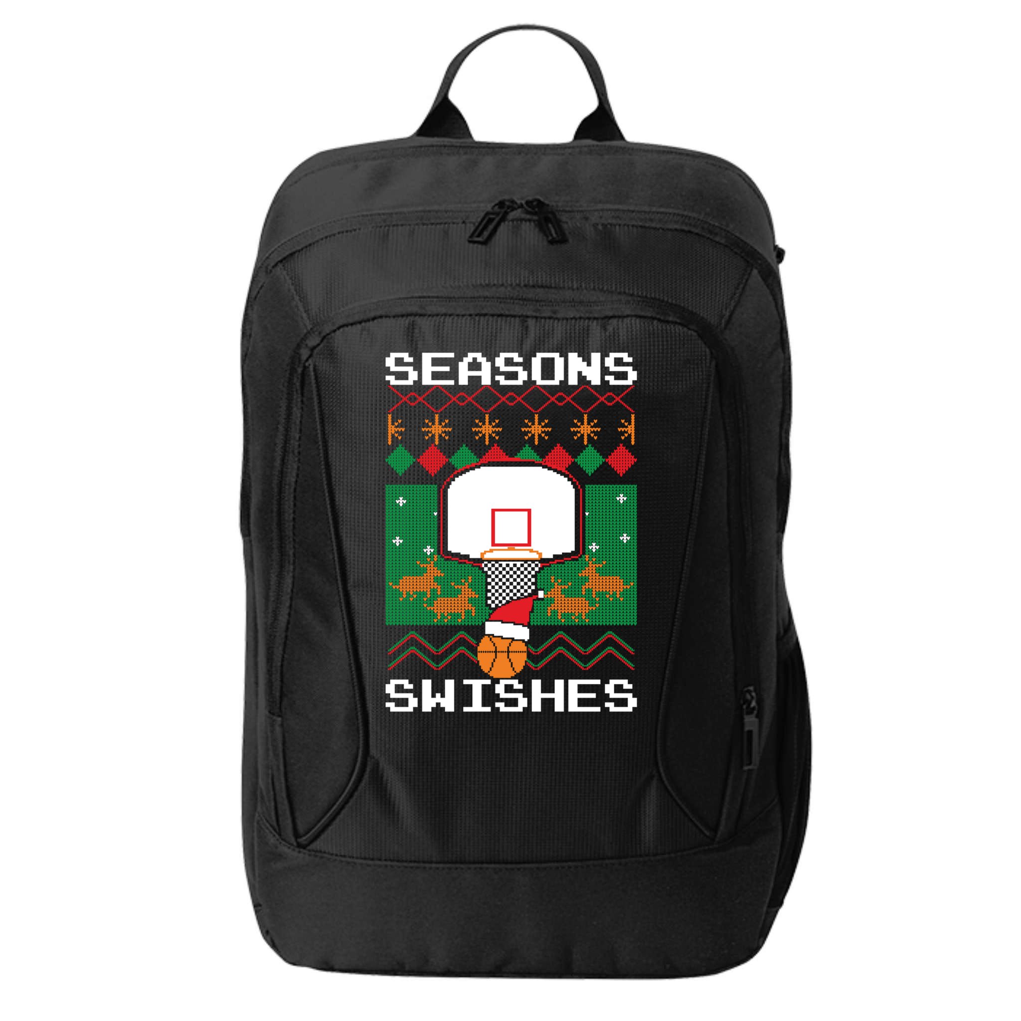 Basketball Player Ugly Christmas Sweater Seasons Swishes City Backpack
