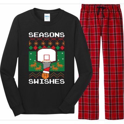 Basketball Player Ugly Christmas Sweater Seasons Swishes Long Sleeve Pajama Set