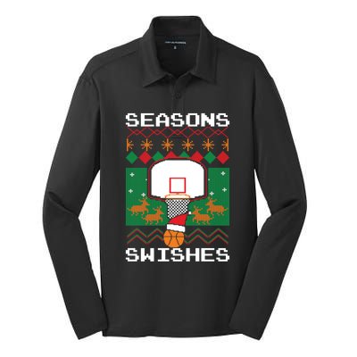 Basketball Player Ugly Christmas Sweater Seasons Swishes Silk Touch Performance Long Sleeve Polo