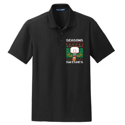 Basketball Player Ugly Christmas Sweater Seasons Swishes Dry Zone Grid Polo