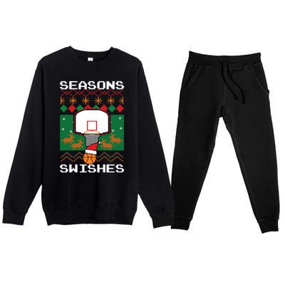 Basketball Player Ugly Christmas Sweater Seasons Swishes Premium Crewneck Sweatsuit Set