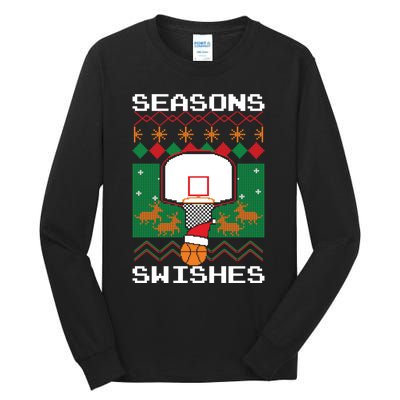 Basketball Player Ugly Christmas Sweater Seasons Swishes Tall Long Sleeve T-Shirt