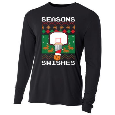 Basketball Player Ugly Christmas Sweater Seasons Swishes Cooling Performance Long Sleeve Crew