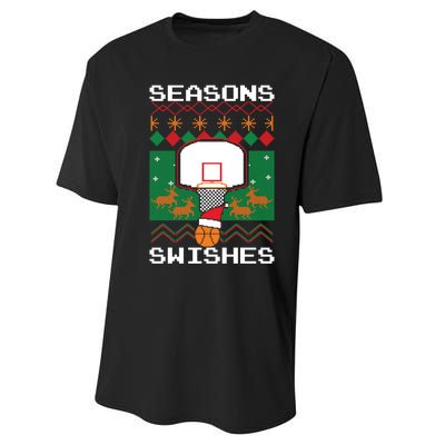 Basketball Player Ugly Christmas Sweater Seasons Swishes Performance Sprint T-Shirt