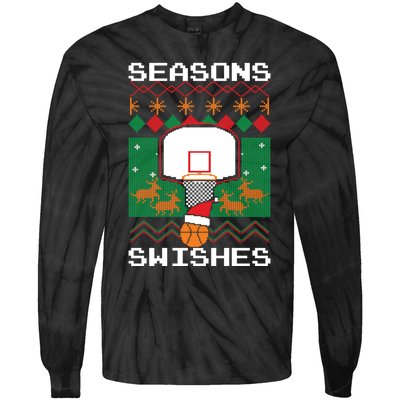 Basketball Player Ugly Christmas Sweater Seasons Swishes Tie-Dye Long Sleeve Shirt