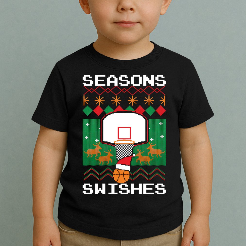 Basketball Player Ugly Christmas Sweater Seasons Swishes Toddler T-Shirt