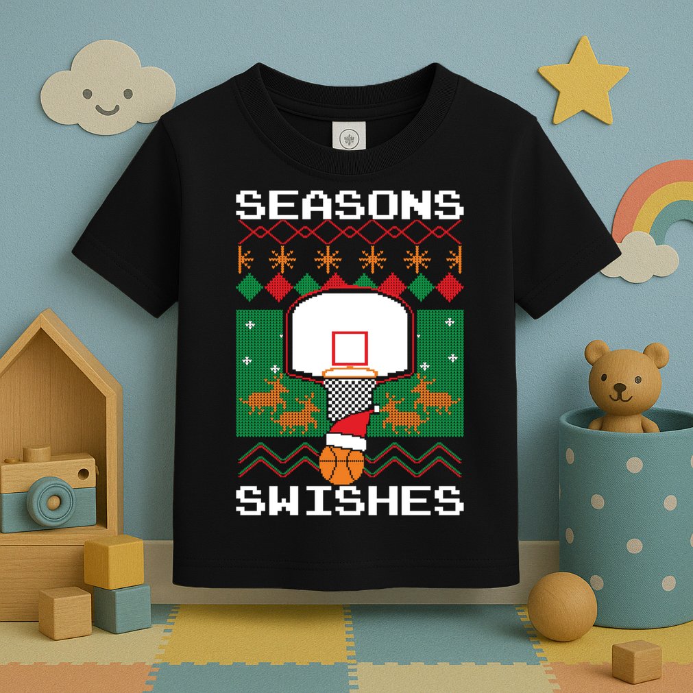 Basketball Player Ugly Christmas Sweater Seasons Swishes Toddler T-Shirt