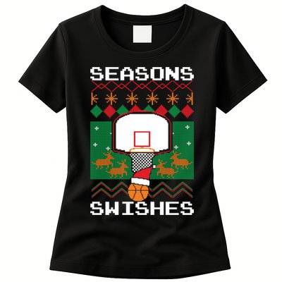 Basketball Player Ugly Christmas Sweater Seasons Swishes Womens T-Shirt