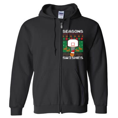 Basketball Player Ugly Christmas Sweater Seasons Swishes Full Zip Hoodie