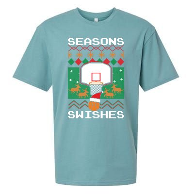 Basketball Player Ugly Christmas Sweater Seasons Swishes Sueded Cloud Jersey T-Shirt