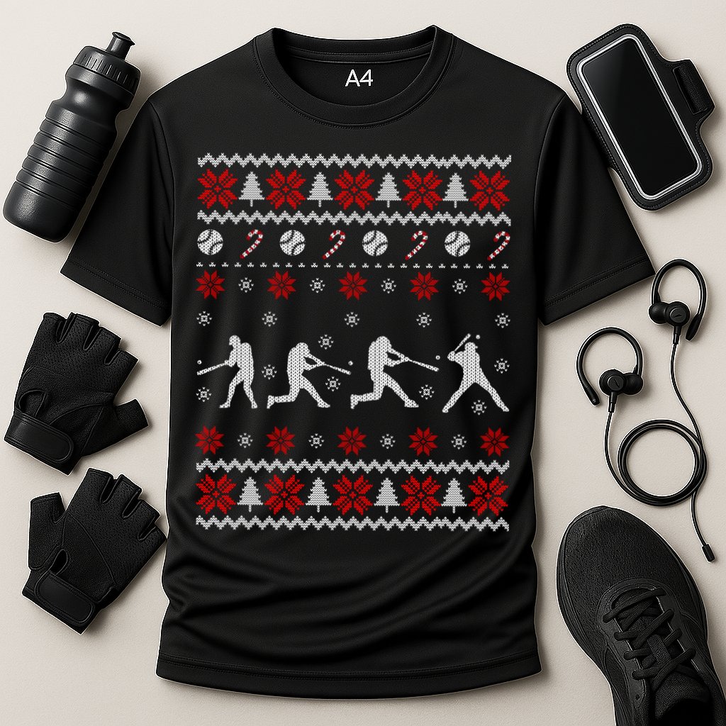 Baseball Players Ugly Christmas Sweater Xmas Gift Cooling Performance Crew T-Shirt