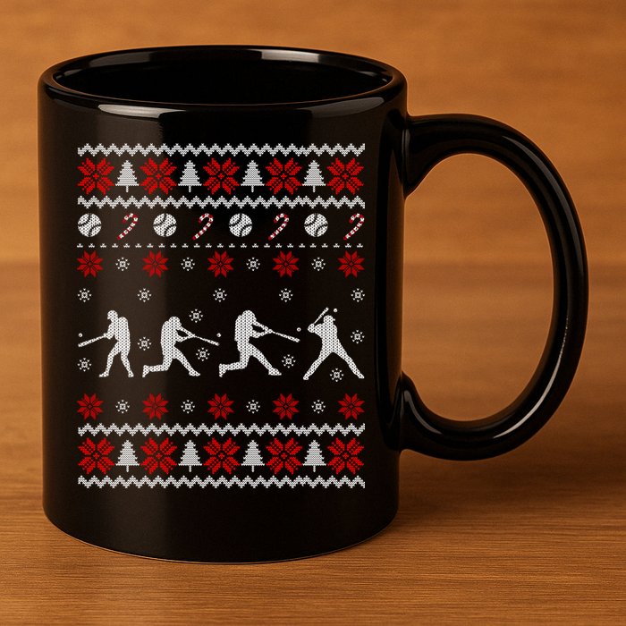 Baseball Players Ugly Christmas Sweater Xmas Gift 11oz C Handle Ceramic Mug