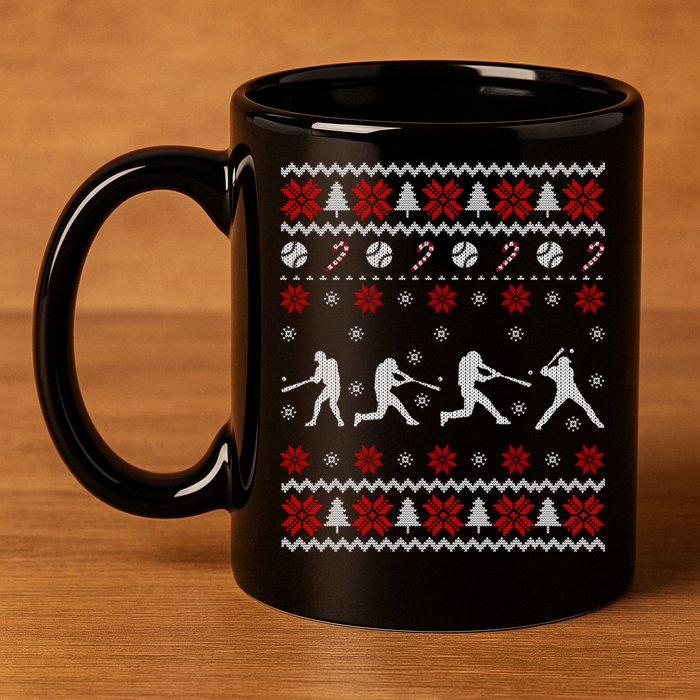 Baseball Players Ugly Christmas Sweater Xmas Gift 11oz C Handle Ceramic Mug