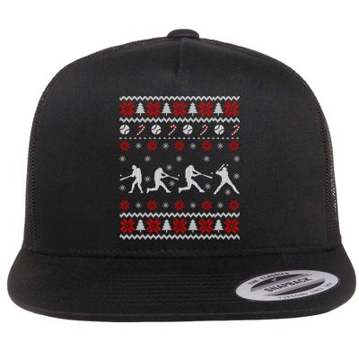 Baseball Players Ugly Christmas Sweater Xmas Gift Flat Bill Trucker Hat