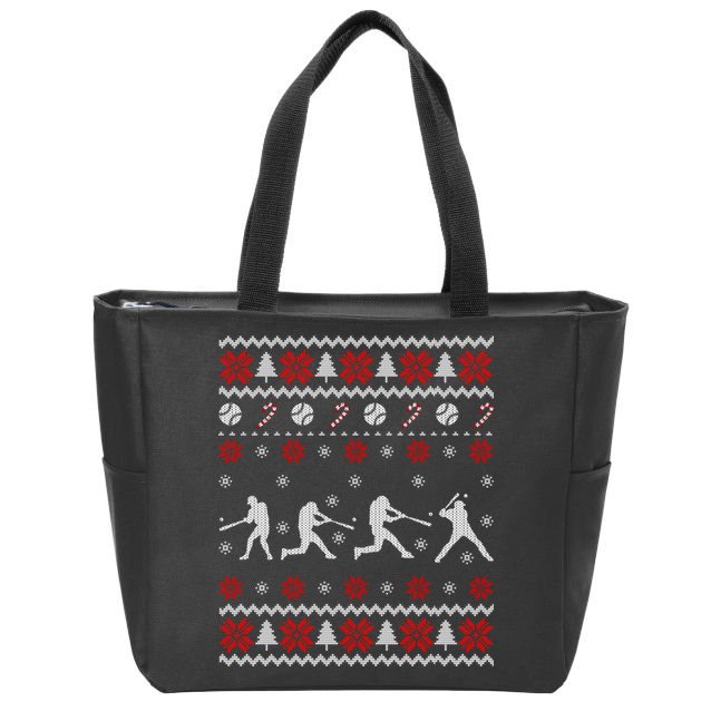 Baseball Players Ugly Christmas Sweater Xmas Gift Zip Tote Bag