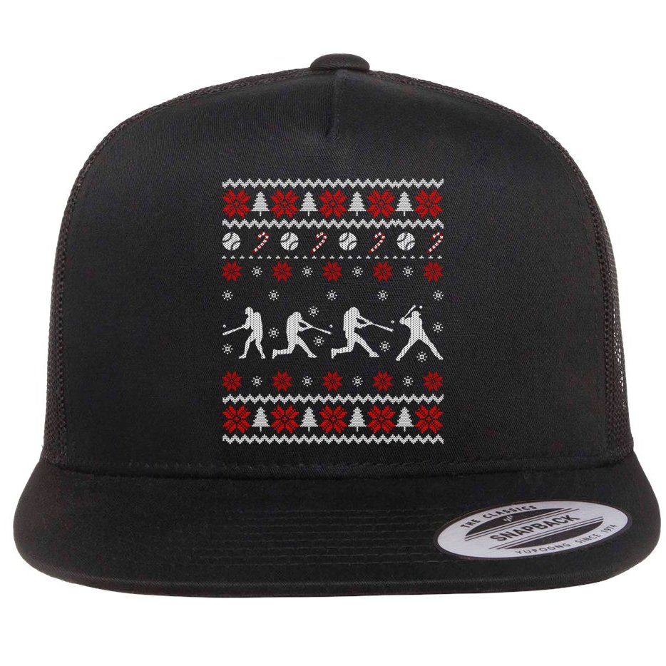 Baseball Players Ugly Christmas Sweater Xmas Gift Flat Bill Trucker Hat