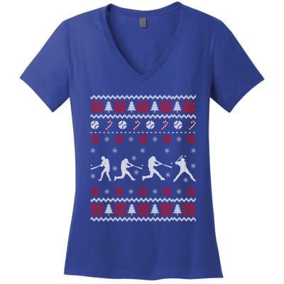 Baseball Players Ugly Christmas Sweater Xmas Gift Women's V-Neck T-Shirt