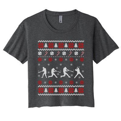 Baseball Players Ugly Christmas Sweater Xmas Gift Women's Crop Top Tee