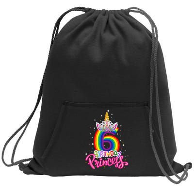 Birthday Princess Unicorn 6 Year Old 6th Birthday Girl Kids Sweatshirt Cinch Pack Bag