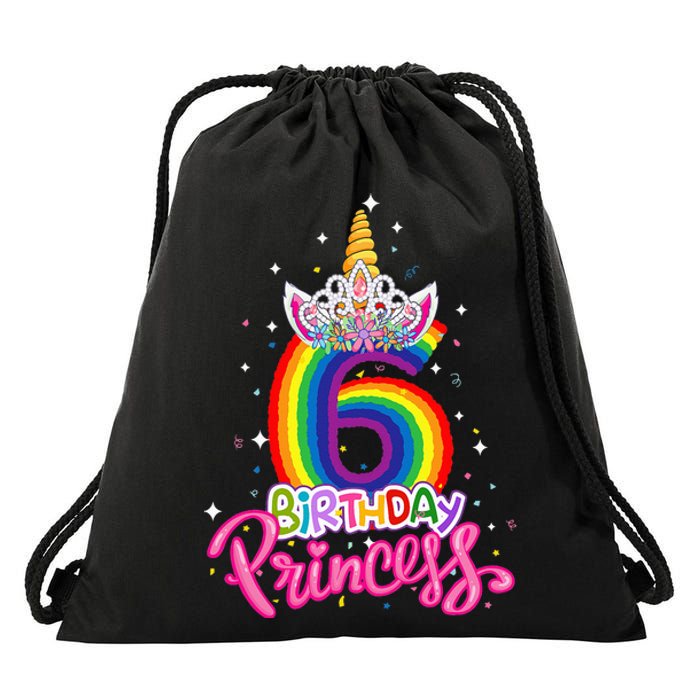 Birthday Princess Unicorn 6 Year Old 6th Birthday Girl Kids Drawstring Bag