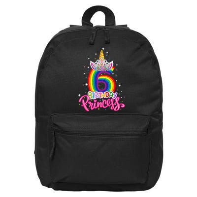 Birthday Princess Unicorn 6 Year Old 6th Birthday Girl Kids 16 in Basic Backpack